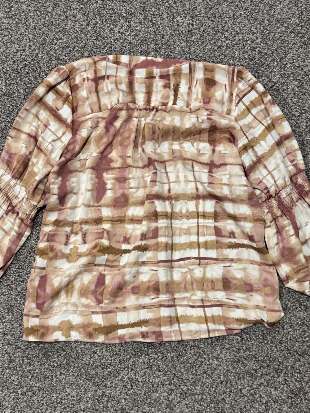 Nine West Cream and Brown Watercolor Grid Blouse - Picture 7 of 7